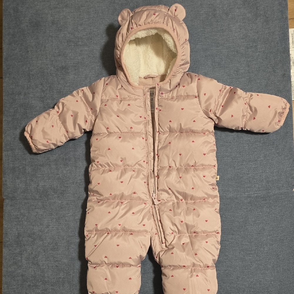 Pink Baby Snowsuit with Bear Ears